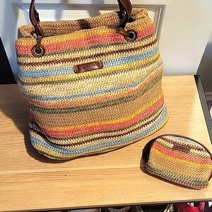 Colorful Rosetti Handbag with vinyl trim, included small matching coin bag